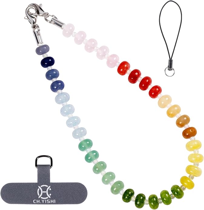 CH.yishi Crystal Beaded Phone Charm Wrist Strap Camera Lanyard | Handmade Cell Phone Chain,with Tether Tab,Keychain Bag Wallet Natural Stone Charm,Headphone Gemstone Decor,Camera Wrist Strap by CHyishi