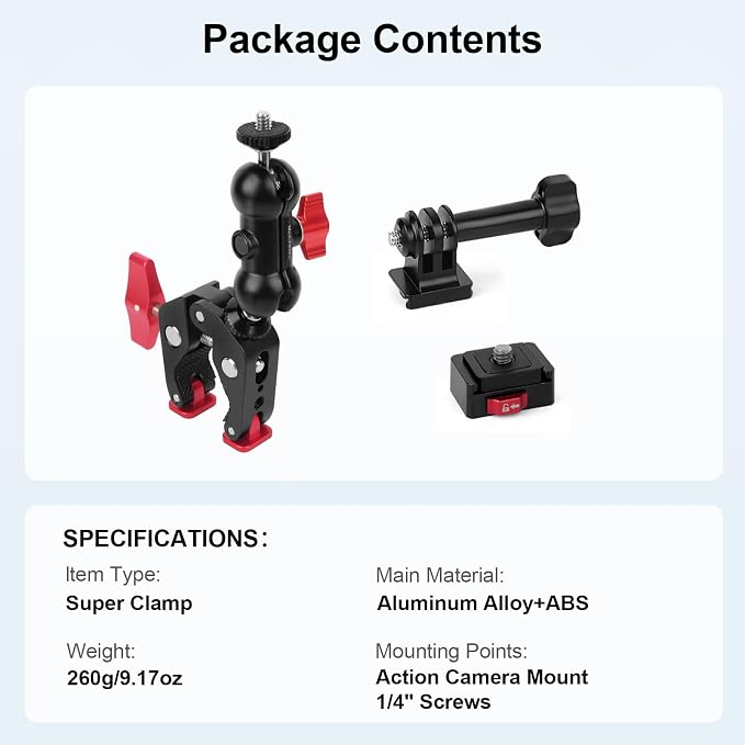 Super Clamp Mount with 360°Ballhead Magic Arm,Universal Mount with Quick Release Adapter for DSLR Camera,Led Lights,Action Cameras,and More - Image 7