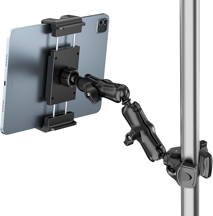 PLDHPRO Tablet Holder for Mic Stand,iPad Clamp Mount with Long Arm,360°Rotating Adjustable Tablet Mount for Microphone Stand,Fits 5.5"-14.6" iPad Pro 12.9, Galaxy,iPhone by Pldhpro