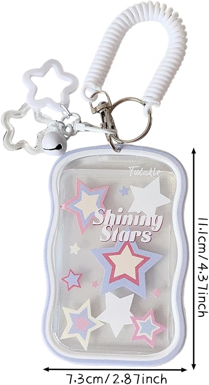 2 Pieces Creative Lucky Stars Photocard Holder Keychain Protective Sleeves - Transparent Cover Case for Bus Card, Student ID, and Photo Display (Rose Red, Blue) - Image 5