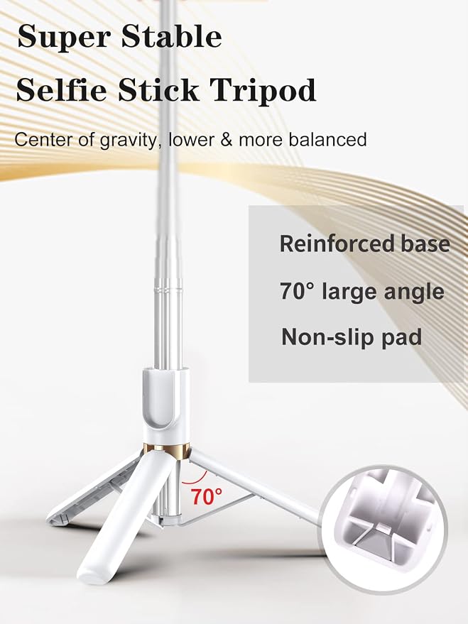 Selfie Stick Tripod with Wireless Remote, 46'' Cellphone Selfie Stick Tripod with LED Fill Light, for iPhone 16/15/14/14 pro/13/13 Pro/12/11/11 Pro/XS Max/XS/XR/X/8/7 and Android Smartphone(Upgrade) - Image 2