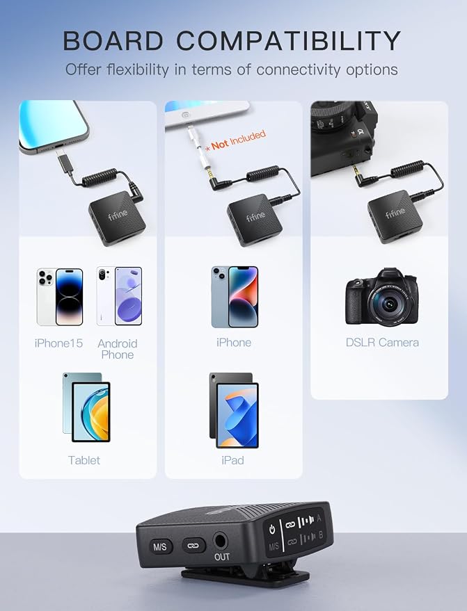 FIFINE M9 2 Pack Wireless Lavalier Microphone for iPhone Camera Vlog | Condenser Clip-On Lapel Mic System, Charging Case, for Android Vlog YouTube TikTok Interview - Image 7