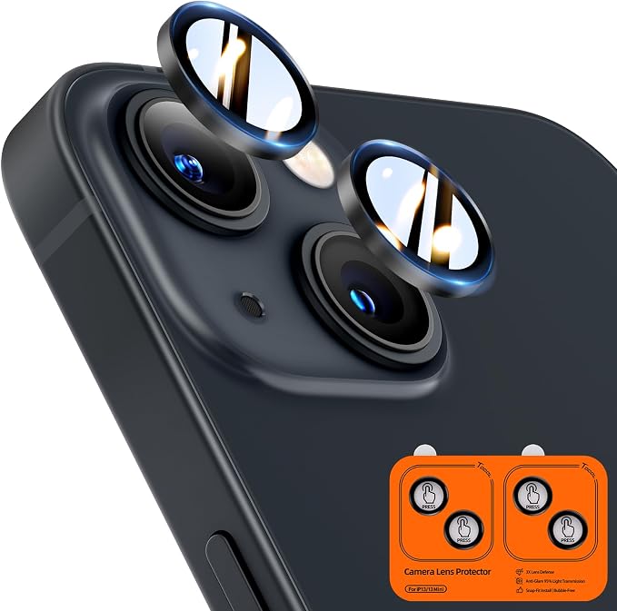 TOCOL Camera Lens Protector for iPhone 13 / iPhone 13 Mini Tempered Glass HD Individual Scratch Resistant Camera Cover Accessories Case Friendly 2 Pack（Black） by TOCOL