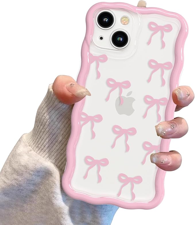 QLTYPRI for iPhone 15 Pink Bow Case, Clear Cute Pink Ribbon Bow Phone Case Curly Wavy Aesthetic Phone Cover, Soft Slim Transparent TPU Shockproof Protective Cover for Women Girls - Ribbon Bow - Image 7