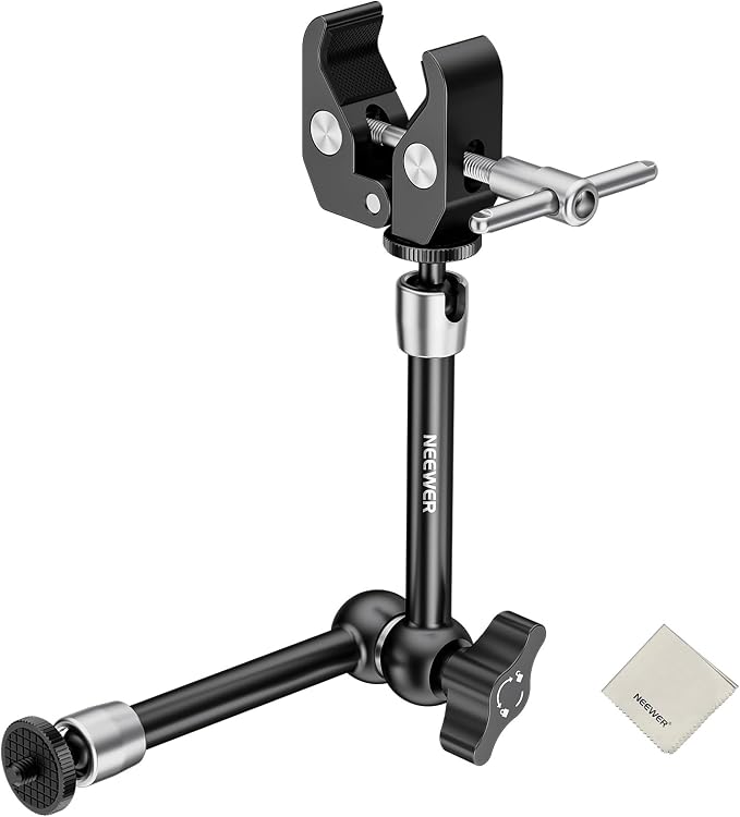 NEEWER 9.8"/25cm Magic Arm with Super Clamp & Cleaning Cloth, 1/4" & 3/8" Threads for Flash/LED Light/Microphone/DSLR Camera Monitor Compatible with SmallRig Camera Cage, Max Load: 4.4lb/2kg, ST25C by Neewer