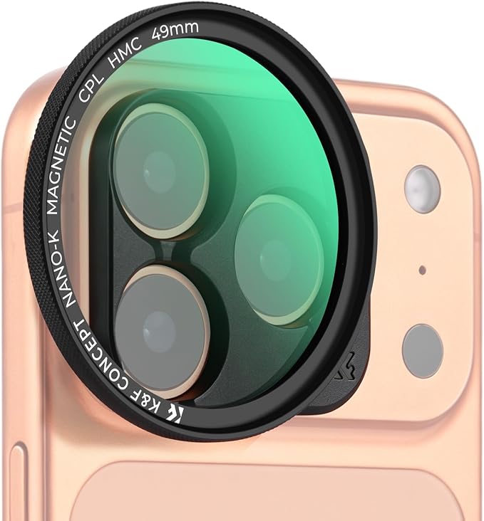K&F CONCEPT Magnetic CPL Filter Set Compatible with iPhone 17 Pro & Pro Max | 49mm Phone Lens Filter Kit with Direct-Fit Camera Base, Case Compatible Circular Polariser for iPhone, FA302 by KFCONCEPT