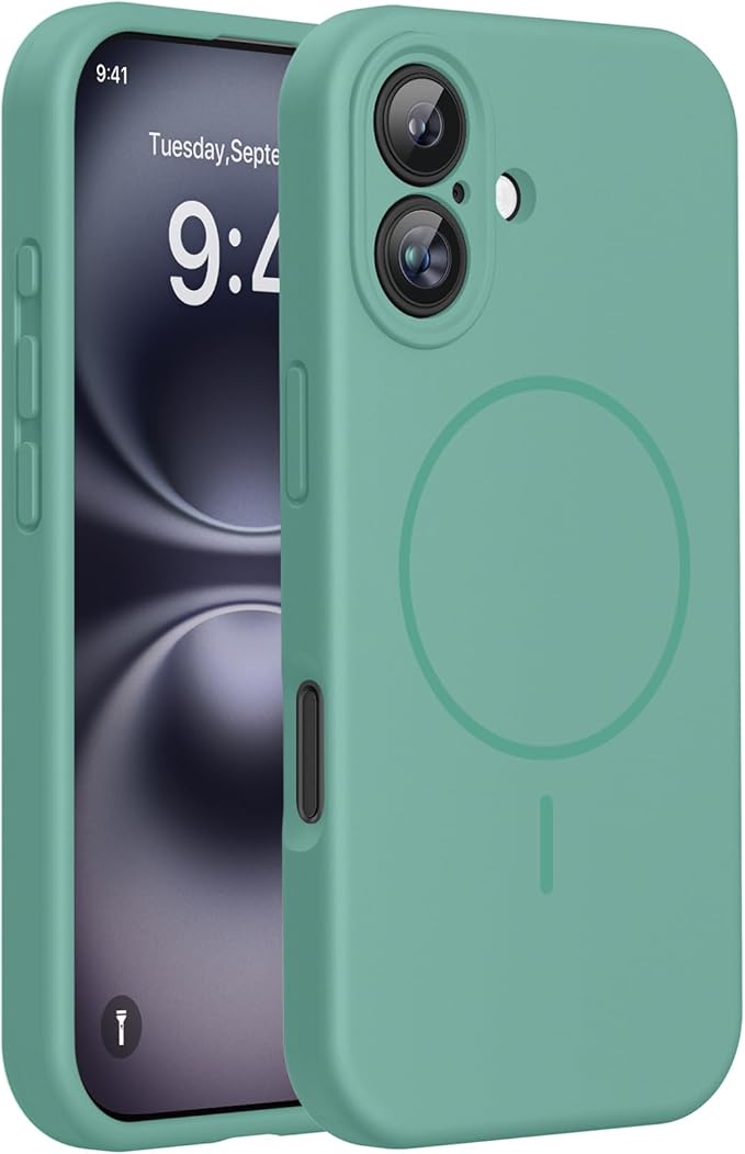 miracase Magnetic for iPhone 16 Plus Case, [Soft Anti-Scratch Microfiber Lining], Compatible with MagSafe, Liquid Silicone Shockproof Drop Protection Phone Case for 16 Plus,Midnight Green by Miracase