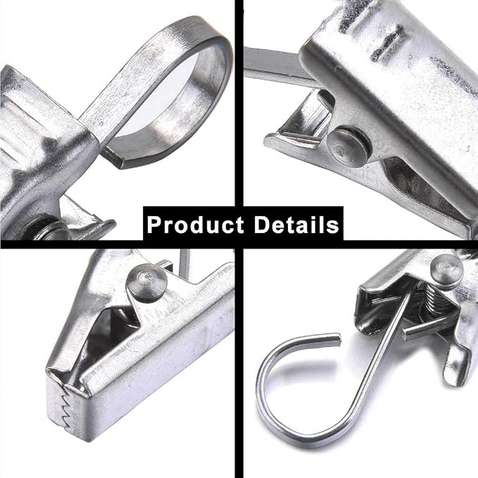 Coideal Curtain Clips Hooks Stainless Steel, 100 Pack Silver Small Heavy Duty Hanging Clips for Drapes, Shower Curtains, RV Camper Awning, String Lights, Christmas Decorations, Indoor Outdoor Decor - Image 7