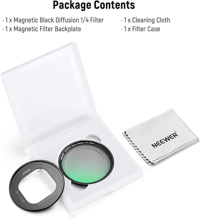 NEEWER 67mm Magnetic Multicoated HD Black Diffusion 1/4 Filter for Mist Cinematic Effect + Magnetic Filter Backplate Adapter, Compatible with iPhone 16 Pro/16 Pro Max Phone Cage (PA073/PA074) - Image 9