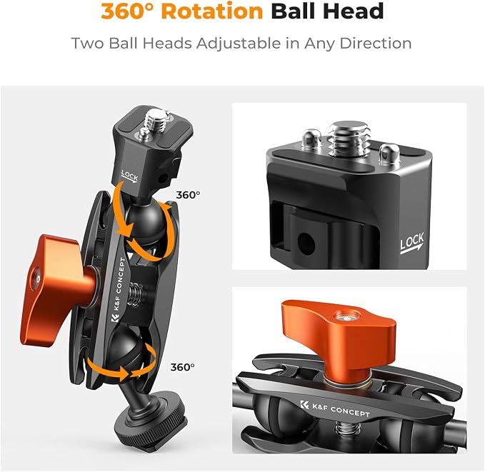 K&F CONCEPT Magic Arm, Multi-Function Double Ball Head with Cold Shoe | Mount 1/4" Screw for Super Clamp, Monitor, LED Light, MS27 - Image 4