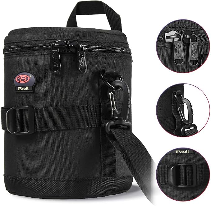Camera Lens Pouch for DSLR Lenses Up to 4.33" x 6.70" | Durable Water-Resistant Lens Case with Thick Padding, Zip Closure & Shoulder Strap for DSLR Lens Protection - Image 4