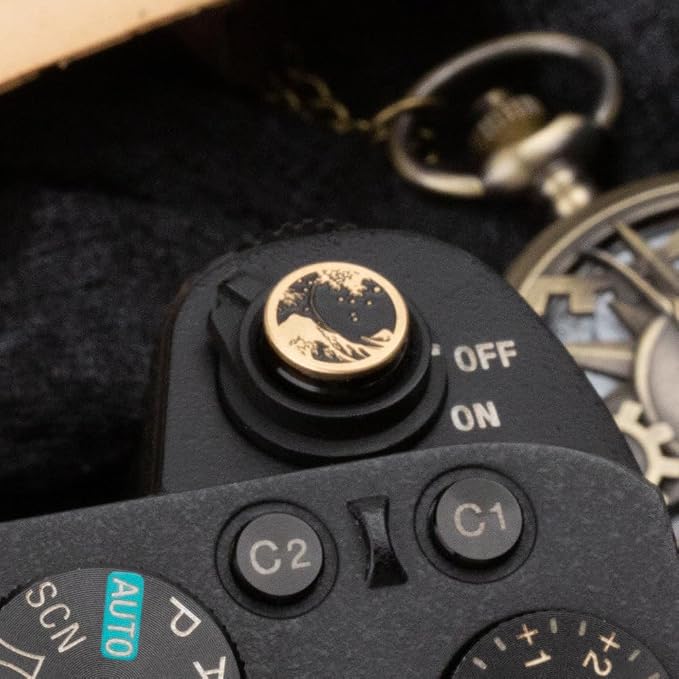 Kanagawa Wave Pattern Camera Hot Shoe Cover Shutter Button for Sony A1 A7C A7CR A7CII A7R A7M2 A7M3 A6700 A6600 A6500 A6400 A6300 (Copper Alloy-Shutter Decorative Button) - Image 3