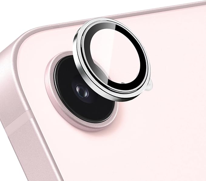 Camera Lens Protector for iPhone 17e & 16e, Silver | AR+AF, 9H Tempered Glass, Individual Metal Ring, Anti Glare, Fall Protection, Camera Screen Cover by TENOC