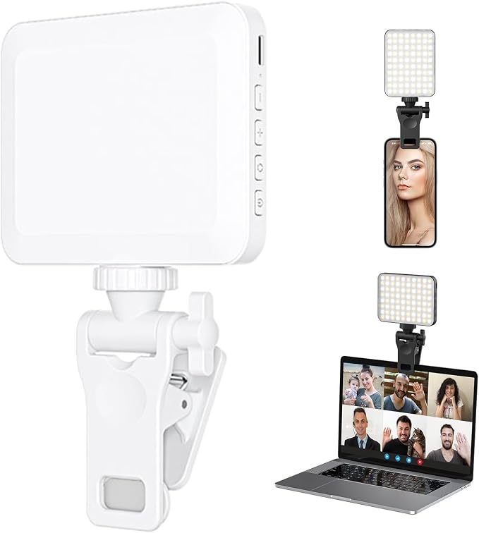 XINBAOHONG Rechargeable Selfie Light, Clip Fill Light for Phone Laptop Tablet Portable Light for Video Conference Live Streaming Zoom Call Makeup Picture (White) by XINBAOHONG