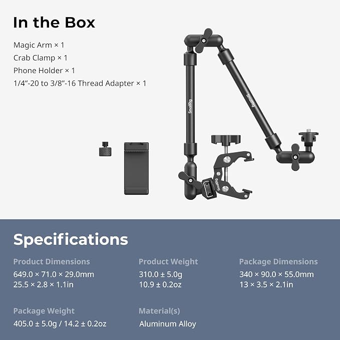 SMALLRIG 22" Magic Arm Clamp, Overhead Phone Mount Holder Stand, Flexible Desk Camera Mount, Articulating Friction Boom Arm, for POV Shot, Filming, Light, Webcam, Action Camera - Image 9