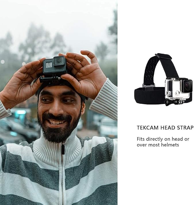 Action Camera Head Mount Strap Compatible with Gopro DJI Osmo | Compatible with Go pro Hero 13 12 11 10 9 8 AKASO EK7000 Brave 4 Brave 7LE ODDV Hiicam Icefox WOLFANG, Wearing Head Belt - Image 6
