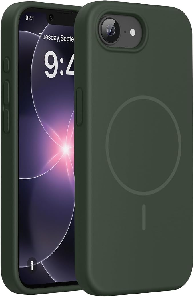 miracase Magnetic for iPhone 17e Case & iPhone 16e Case, [Soft Anti-Scratch Microfiber Lining], Compatible with MagSafe, Silicone Shockproof Protection Phone Case for iPhone 17e/16e, Dark Green by Miracase
