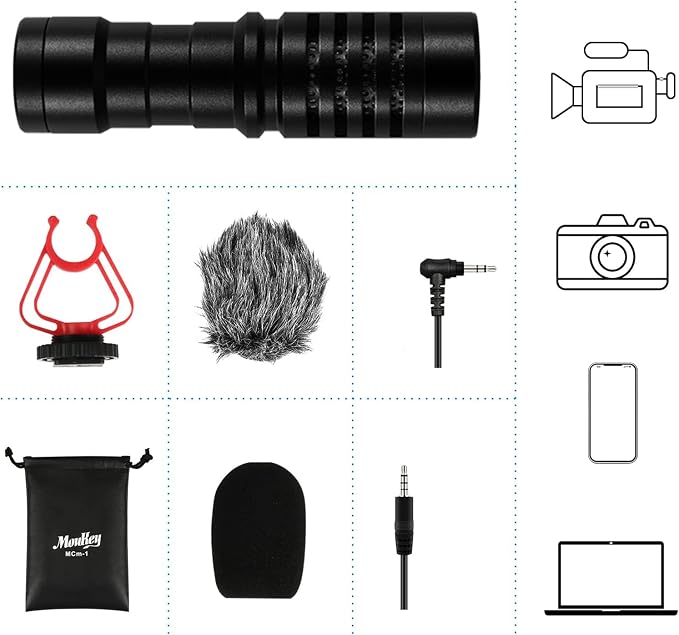 Moukey MCM-1 Camera Microphone, Video Mic with Shock Mount and Windshield, Professional Vlogging Kit for iPhone, Android Smartphone, DSLR Camera & Camcorder, Battery-Free Shotgun Mic - Image 7