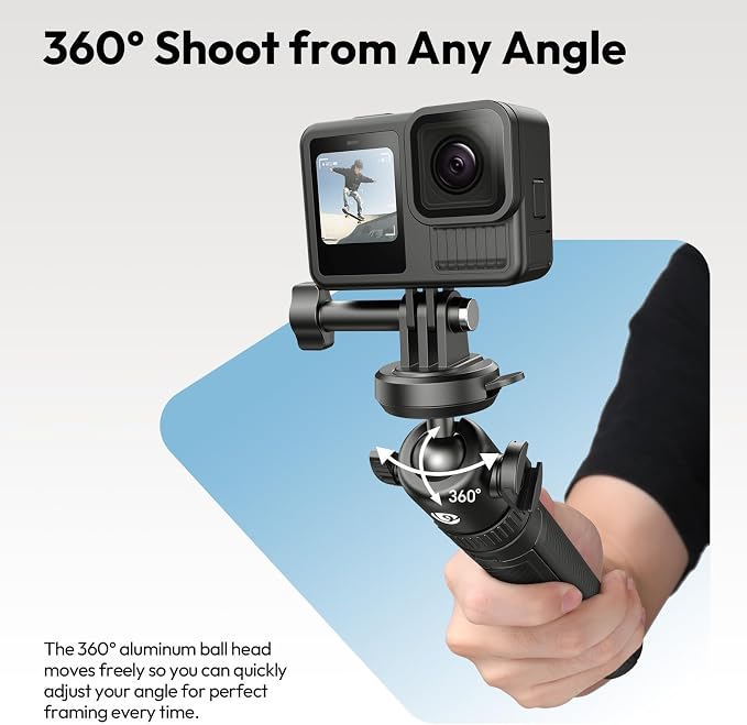 ULANZI MT90 2-in-1 Selfie Stick Tripod with CKA Quick Release, 5-Section Adjustable Aluminum Stand, 360° Ball Head & Cold Shoe for GoPro Hero/DJI Osmo Action/Insta360, Compact Cameras | 360° Ball Head & Cold Shoe Compatible with DJI OSMO Pocket 3/Pocke... - Image 6