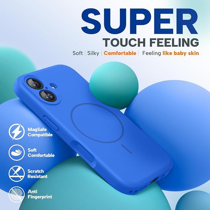 Miracase Silicone & Magnetic for iPhone 16 Case, Mediterranean Blue | Compatible with MagSafe, Anti-Scratch Microfiber Lining, Liquid Silicone Case Shockproof Drop Protection Phone Case for 16 - Image 6