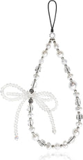 Cell Phone Charm Pearl Beaded Phone Wrist Strap Elegant Aesthetic Handmade Anti-Lost Pearl Chain Bracelet for iPhone Samsung All Smartphones Wristlet Gift for Women Girls Clear Crystal Double Bow Faux by Casecond