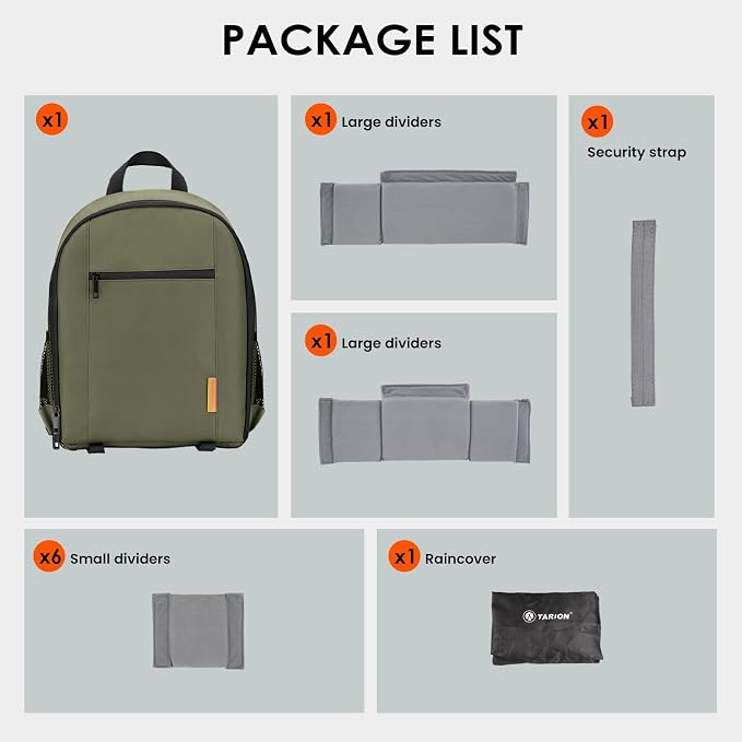 TARION Camera Backpack for Photographers Compact 12L Green TB-S | 14 Inch Laptop Compartment, Rain Cover, Bottom Tripod Holder, for DSLR Mirrorless Cameras, Everyday Shooting - Image 9