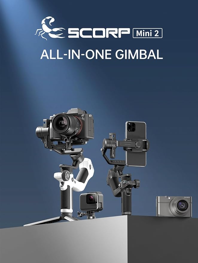 Feiyu SCORP Mini 2 Kit, 3-Axis Gimbal Stabilizer for Cameras & Smartphones | Built-in AI Tracking, OLED Touchscreen, 2.65lb Payload, Ergonomic Handle, Compatible with Sony, Canon, Nikon, iPhone & GoPro - Image 2
