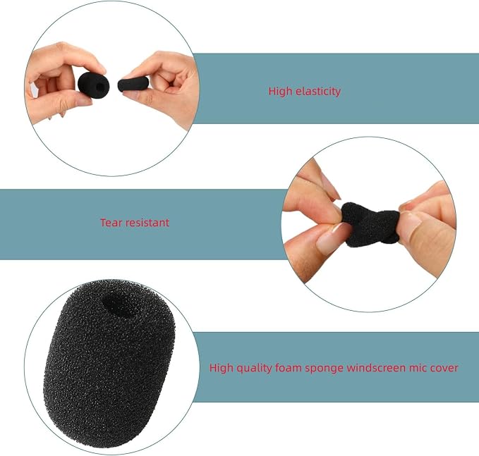 12 Pieces Foam Windscreen for Headset Microphone, 0.2" Diameter Microphone Pop Filter Windscreen Mic Cover High Density Mini Foam Cover Shield Protection Foam Replacement for Headset Mic(Black) - Image 2