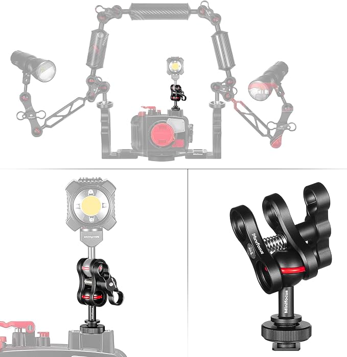 MINIFOCUS 1'' Ball Clamp Mount with Cold Shoe Ball Mount Head Base Adapter Connector for Diving Light Arm Underwater Camera Waterproof Housings Case Video/Flash/Strobe Hot Shoes - Image 8