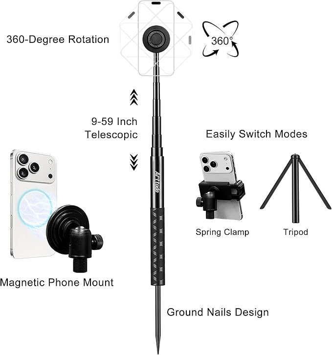 Golf Tripod & Monopod, Magnetic Mount and Adjustable Stick for Golf Swing | 9–59" Adjustable Height to Capture Every Swing Angle, Easy to install, Portable, Compatible with Phones or Cameras - Image 4