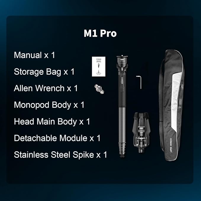 M1pro 65" Carbon Fiber Monopod for Camera, One-Click Lifting Quick Release Monopod with feet, Compact for Travel, Max Load 44lbs / 20kg for Camera, DSLR, Camcorder - Image 7