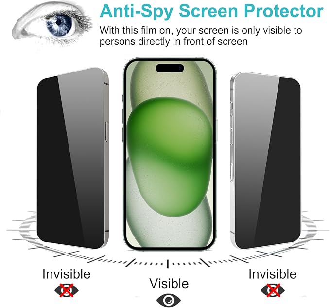 PEHAEL for iPhone 15 Plus Privacy Screen Protector+Camera Lens Protector | Installation kits, Anti-Spy Private, Anti-Scratch, 9H Tempered Glass, Case Friendly, 2+2 Pack, [6.7 inch] - Image 4