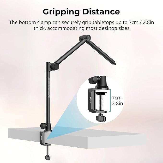 SMALLRIG Overhead 3-Section Desktop Camera Bracket Desk Mount | Tabletop C Clamp with Damping Boom Arm, 360° Ball Head, Max Load 4.4lbs for Photography Videography Live Stream - Image 6