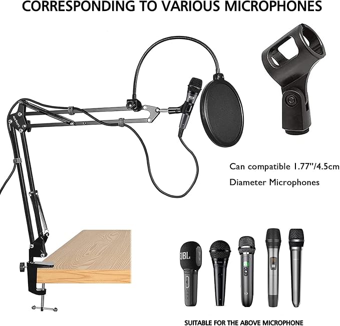 Microphone Stand for Blue Yeti, Quadcast Boom Arm Scissor Mic Stand with Windscreen and Double layered screen Pop Filter Heavy Duty Mic Boom Scissor Arm Stands, Broadcasting and Recording.Game | Includes windscreen and double-layer pop filter; compatib... - Image 3