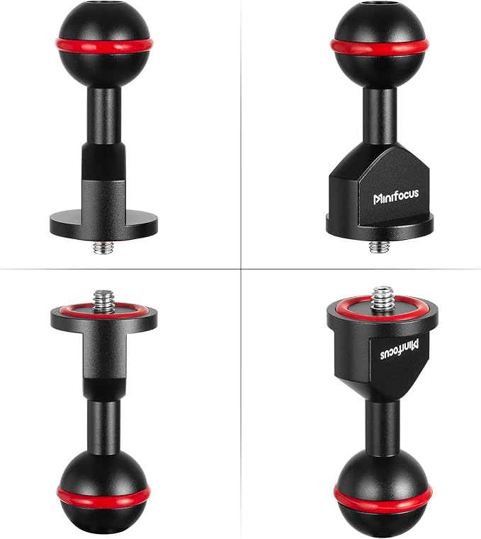MINIFOCUS 2Pcs 1'' Ball Adapter to 1/4"-20 Screw, Universal Ball Joint Bracket with 1/4" Screw Base Adapter for Underwater Camera Arm Tray Diving Photography System - Image 6