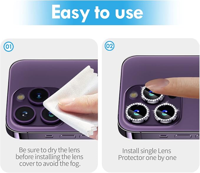 for iPhone 14 Pro/14 Pro Max Camera Lens Protector Diamond, Purple | Individual Metal, 9H Hardness, Scratch Resistant, Shockproof, Drop Protection, Case Friendly, Stylish Accessories - Image 7