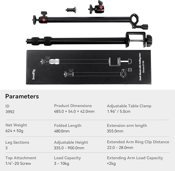 SMALLRIG Camera Desk Mount Table Stand, 13"-35.4" Adjustable Light Stand | Tabletop C Clamp with 1/4"-20 Screw Ball Head for DSLR Camera, Ring Light, Live Streaming, Photo Video Shooting - 3992 - Image 7