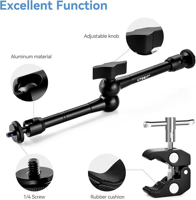 UTEBIT 11" Magic Arm Clamp with Super Clamp | ARRI 1/4" Thread, ARRI 3/8" Thread - Image 3