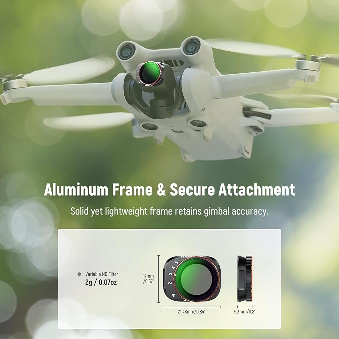 NEEWER Variable ND Filter Set Compatible with DJI Mini 3 / Mini 3 Pro, ND2-32 (1-5 Stops) + ND64-512 (6-9 Stops) Multicoated HD Drone Camera Lens Aerial Video Recording Photography Accessories - Image 5