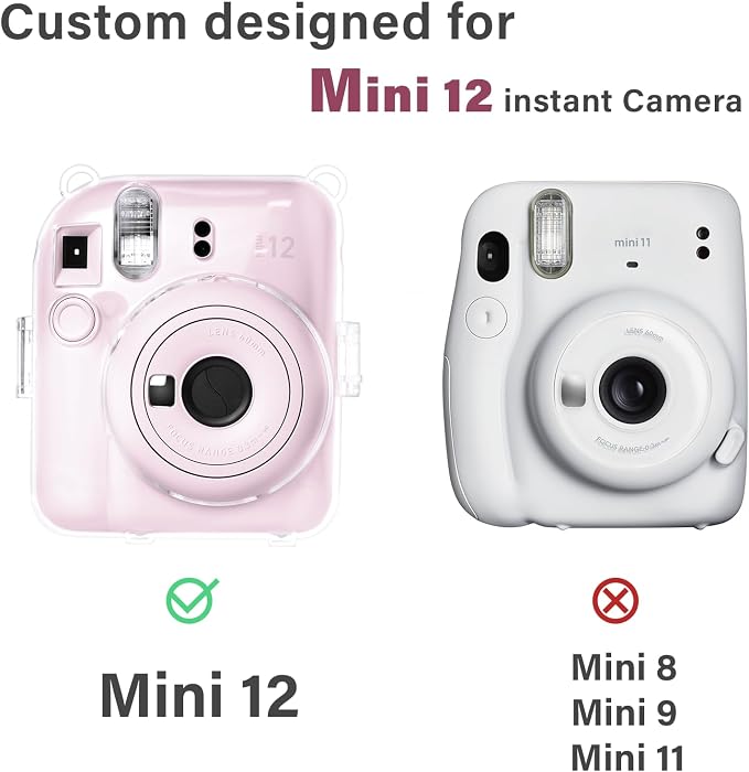 Rieibi Clear Case Compatible with Fuji Instax Mini 12, Carrying Case Bag for Fujifilm Instax Mini 12 Instant Camera with Photo Storage Pocket, Strap and Cute Sticker - Pink - Image 4
