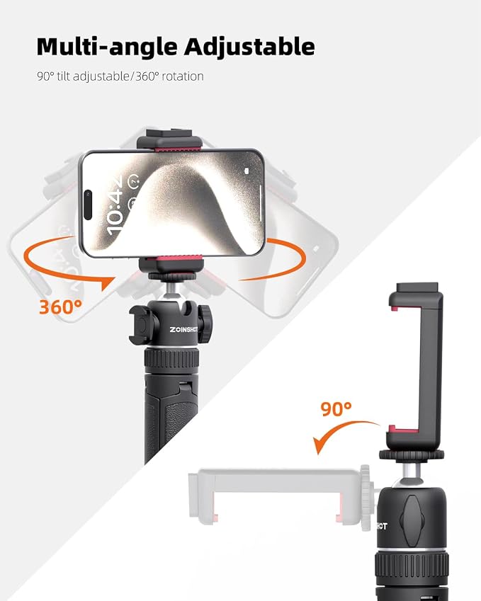 Mini Tripod, Lightweight Phone Tripod with Remote, Portable Selfie Stick for iPhone with Cold Shoe & Phone Holder, Extendable Cell Phone Stand Compatible with iPhone/Android/GoPro/Insta360 - Image 3