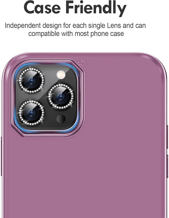 for iPhone 14 Pro/14 Pro Max Camera Lens Protector Diamond, Black | Individual Metal, 9H Hardness, Scratch Resistant, Shockproof, Drop Protection, Case Friendly, Stylish Accessories - Image 6