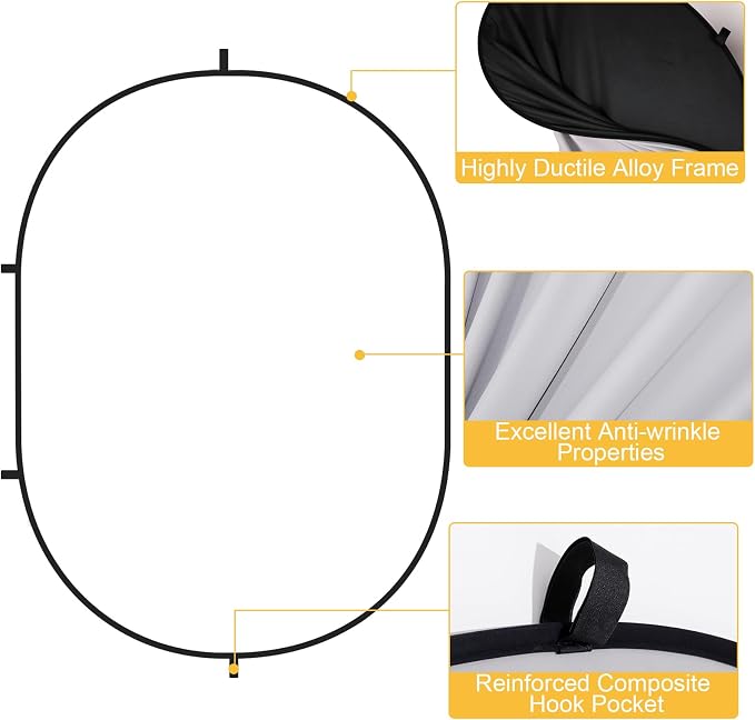 Kate Collapsible Pop-Up Black White Backdrop for Self-Tape Auditions 582 | Collapsible Backdrop 5'x6.5'Black White Portable Photography Background for Self-Tape Auditions, Professional Headshots - Image 4