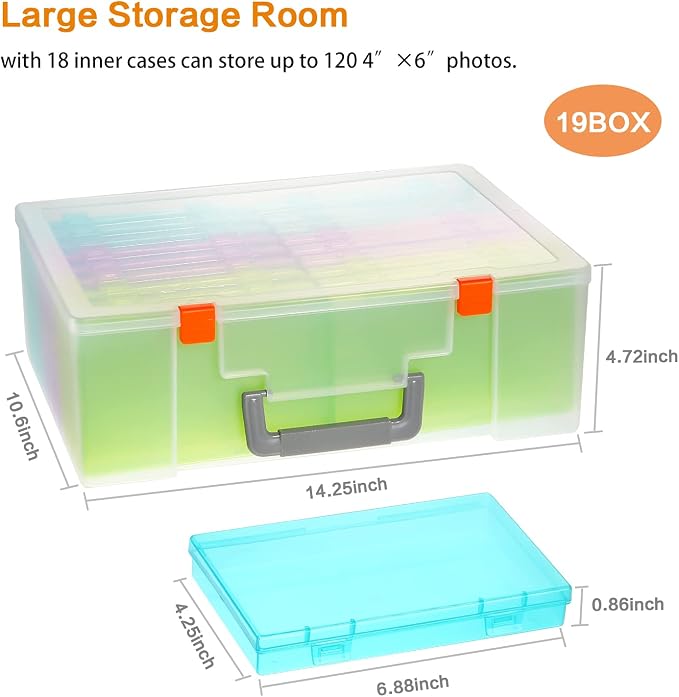 Photo Storage Box 4x6, 18 Inner Extra Large Photo Case Large Photo Organizer Acid-Free Photo Box Storage Photo Keeper Photo Storage Case, Plastic Craft Storage Box for Photo Stickers Stamps Seeds - Image 3