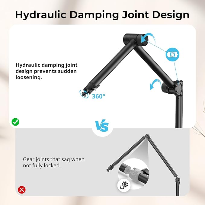 SMALLRIG Overhead 3-Section Desktop Camera Bracket Desk Mount | Tabletop C Clamp with Damping Boom Arm, 360° Ball Head, Max Load 4.4lbs for Photography Videography Live Stream - Image 2