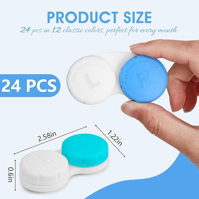 24 Pack Colorful Cute Contact Lens Cases, Bulk Storage Box with 12 Colors, Leak-Proof and Durable, Portable Storage Kit for Home and Travel - Image 2