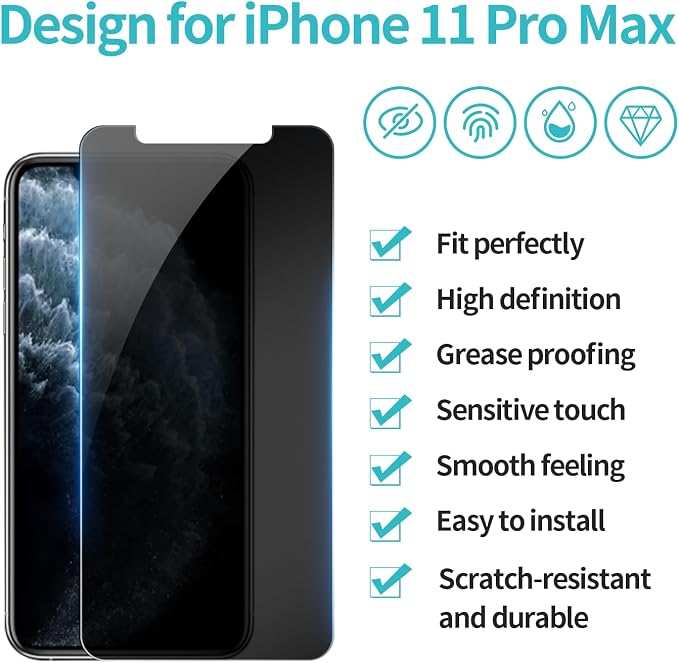 PEHAEL for iPhone 11 Pro Max/iPhone Xs Max Privacy Screen Protector | Installation kits, Anti-Spy Private, Anti-Scratch, 9H Tempered Glass, Case Friendly, 2 Pack, [6.5 inch] - Image 2