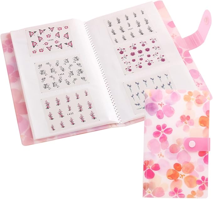Fcozpjk 120 Slots Nail Stickers Storage Book Empty Stickers Album Holder | Pink Flowers Water Decals Collecting Stickers Display Showing Shelf Binder Case Manicure Tools Photo Collection Book by Fcozpjk
