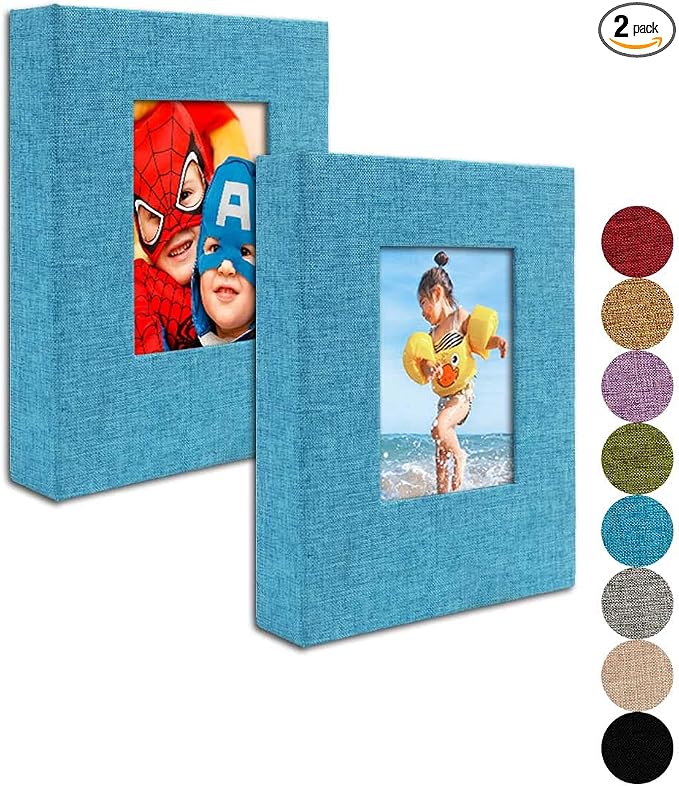 GPIRAL Small Photo Album 4x6 – Clear Pages, Linen Cover with Front Window, Pack of 2, Each Album Holds 52 Photos, Small Brag Book for 4x6 Photos, Blue Fabric by GPIRAL