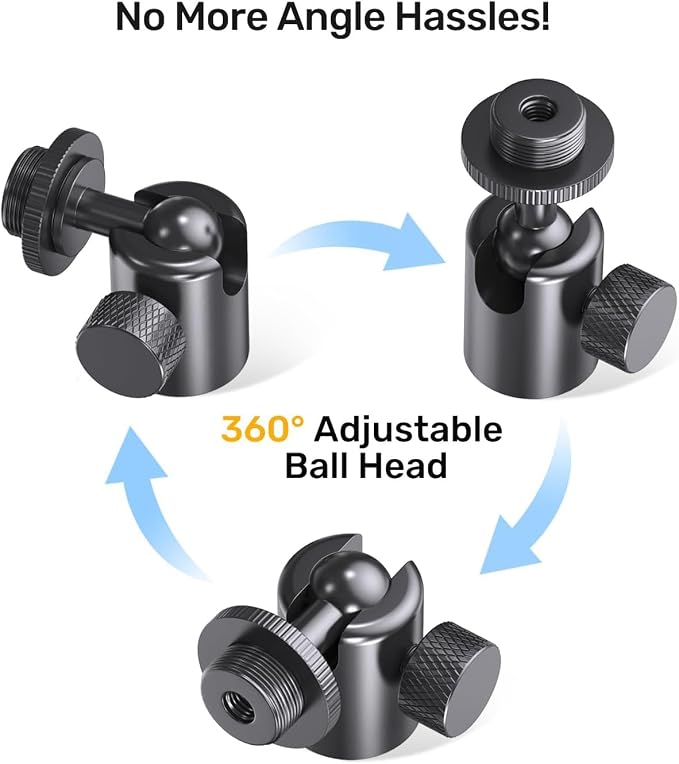 Stereo Array Spacing Mic Mount Bar with 360° Mic Ball Head Adapter, Adjustable Mic Holder for Two Mics/Booms with 1/4”, 3/8” & 5/8” Thread Adapter Fits Most Mic Stands, for XY/ORTF Recording - Image 3